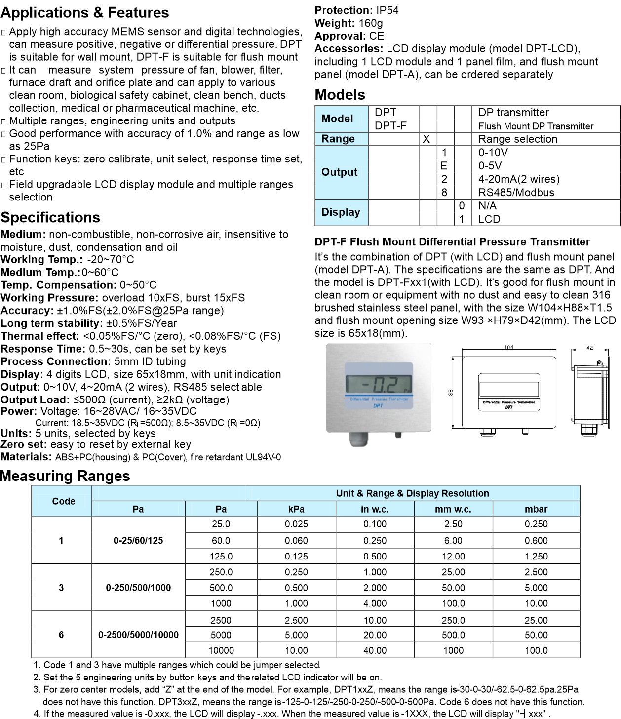 Technical Specification - Renatta DPT Series (Differential Pressure Transmitter)