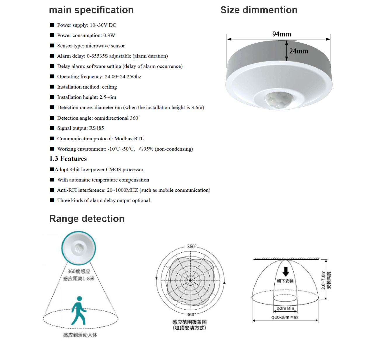 Technical Specification - Renatta PIR Motion Sensor